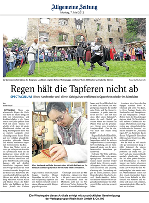 Allgemeine Zeitung Artikel Mittelaltermarkt Oppenheim 2012